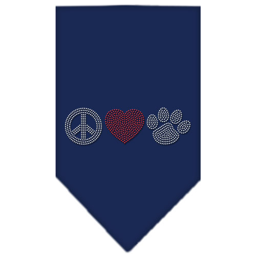 Peace Love Paw Rhinestone Bandana Navy Blue large